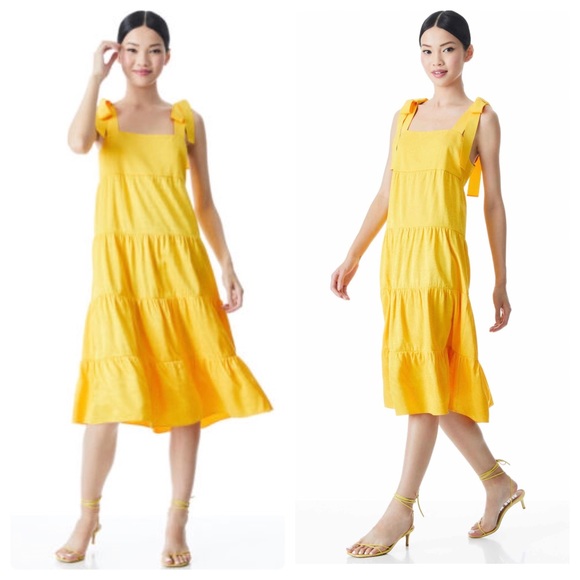 ALICE + OLIVIA Cynthia Tie Shoulder Midi Dress - Picture 3 of 12